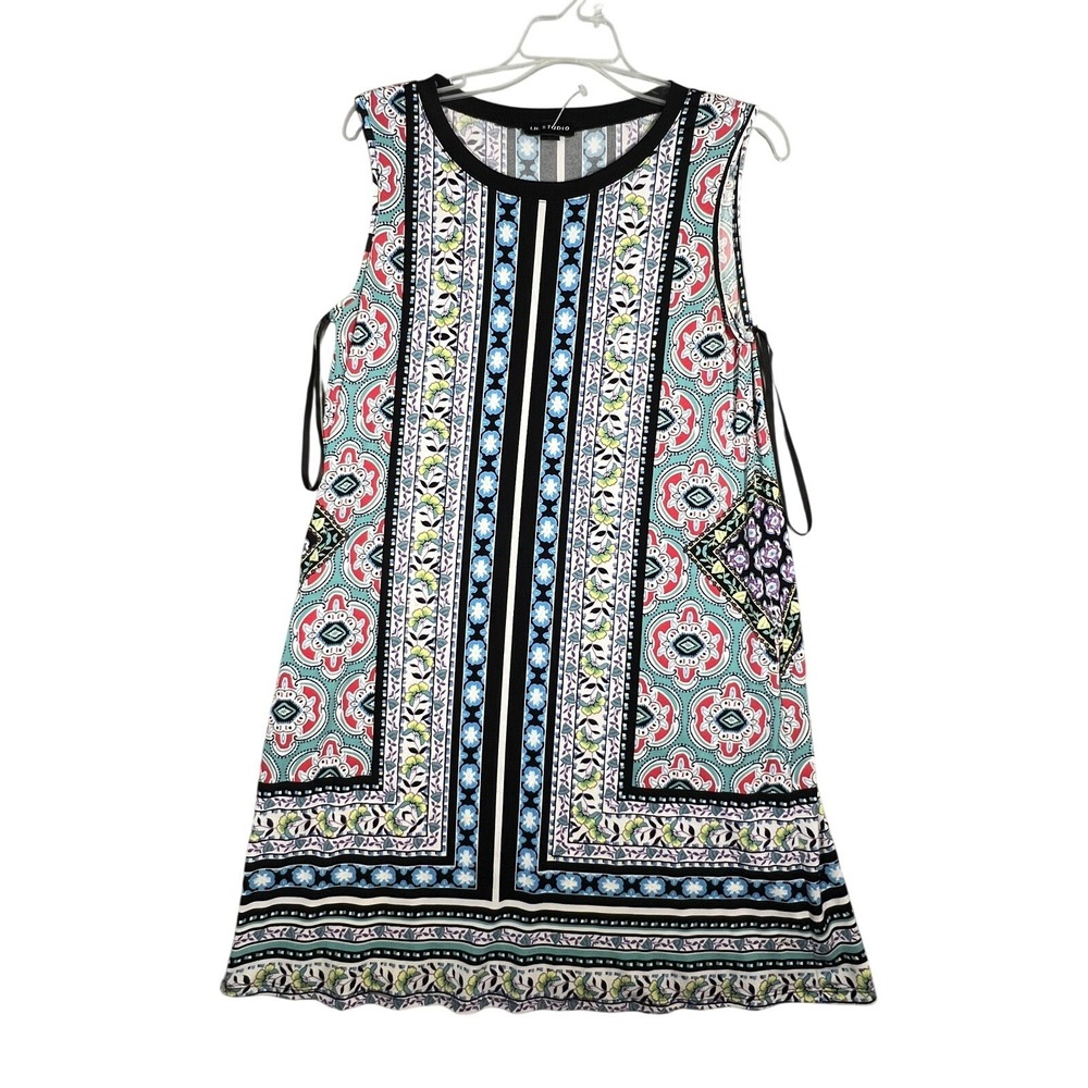 I.N. STUDIO Women's M Multicolor Sleeveless Knit Dress Paisley Floral Drawstring